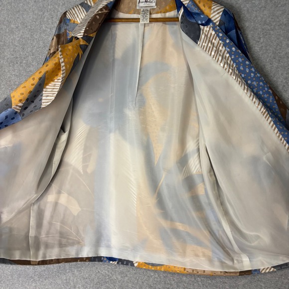 Vintage Da-Rue of California 80s Shiny Gold Blue Floral Blazer Top Women's Sz 14 - Picture 6 of 10